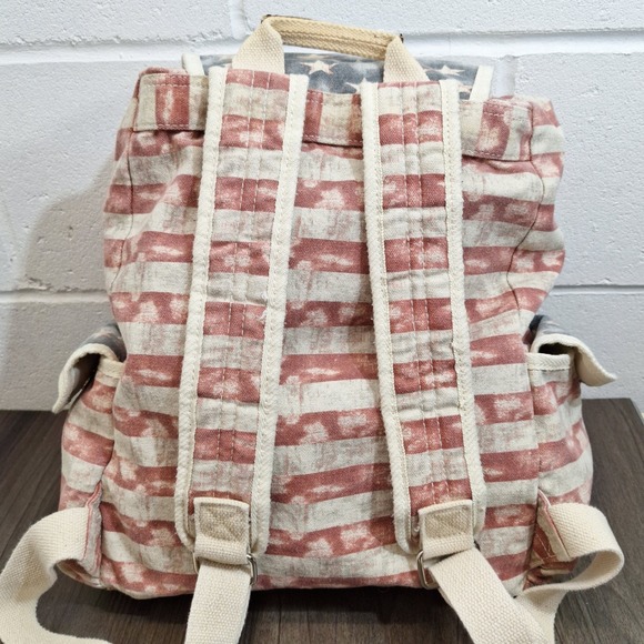 American Flag Canvas Backpack Distressed Stars Stripes Patriotic Vintage Grunge - Picture 2 of 12